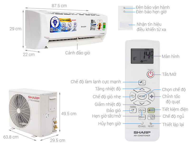 Máy lạnh Sharp inverter (1.5Hp) AH-XP13WMW